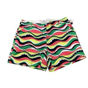 Crown & Ivy Women's Curvy Shorts 16W Multicolor Wavy Pattern MOM Beachy